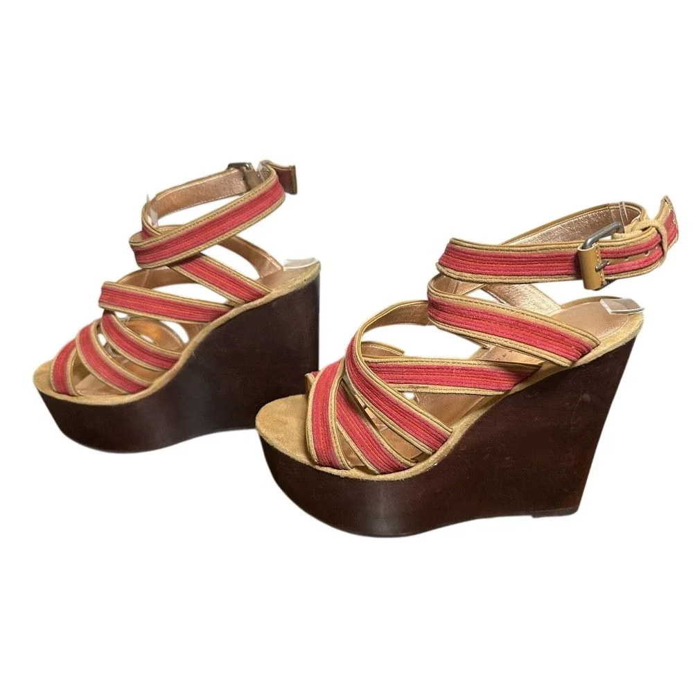 *RARE* Marc by Marc Jacobs Wedge Platform Pink Red Strappy‎ Sandals Heels 8